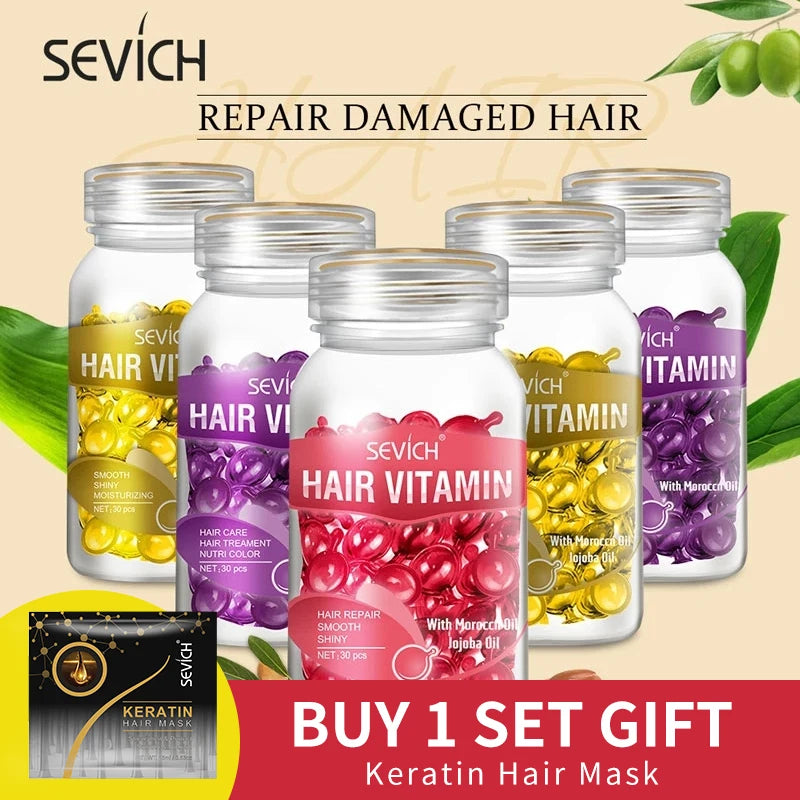 sevich 3pcs set keratin complex oil hair vitamin capsule set moroccan hair care oil smooth repair damaged hair treatment serum