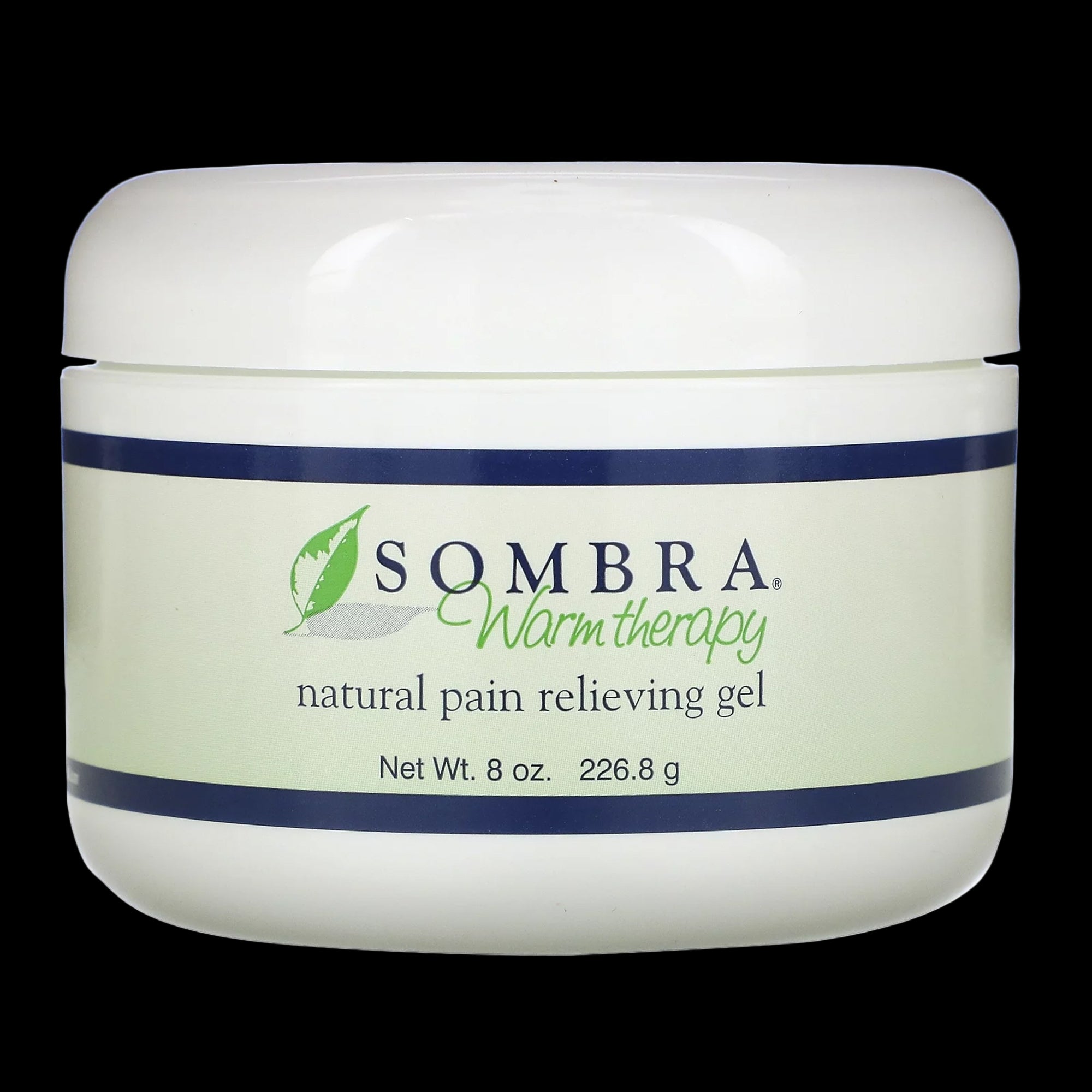 Jar of Sombra natural pain relieving gel on a white background