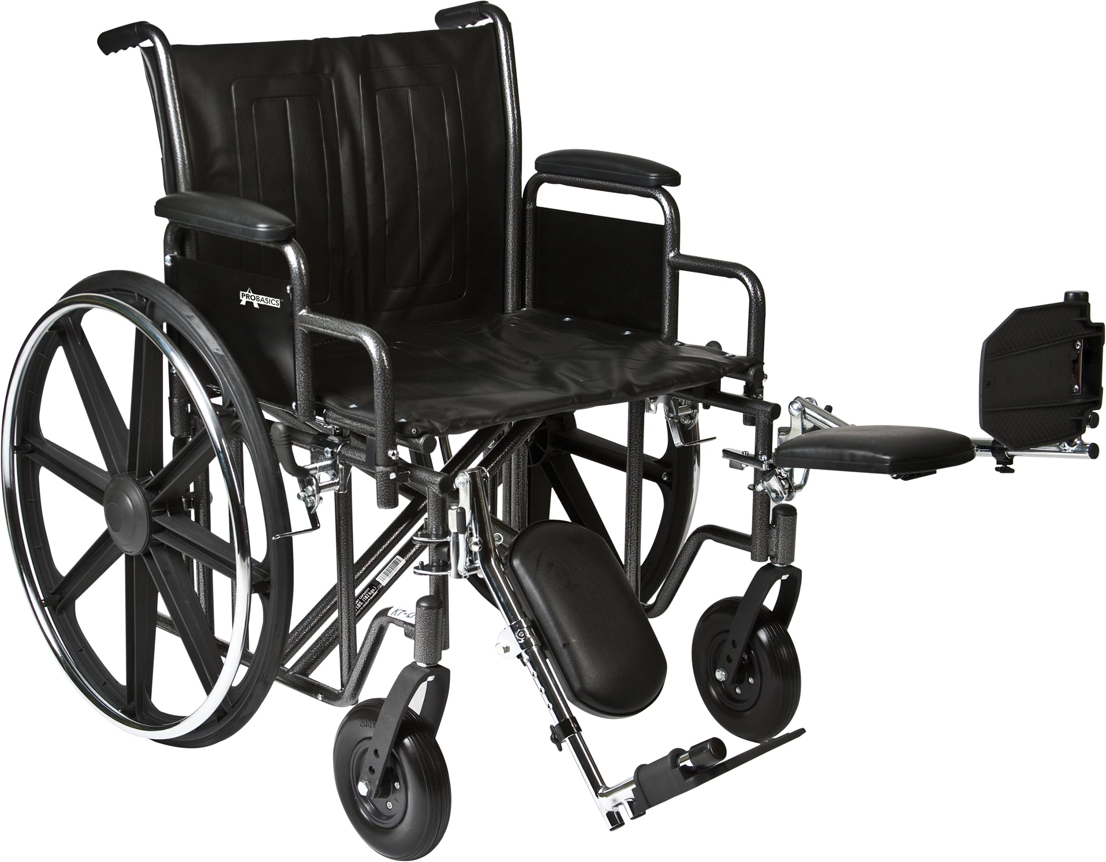 Silla de ruedas Probasics Heavy Duty K0007 con asiento desmontable de longitud de escritorio y reposapiernas, ruedas delanteras de 8" y traseras de 24", capacidad de peso de 450 a 600 lb, 24" x 18", WC72418DE