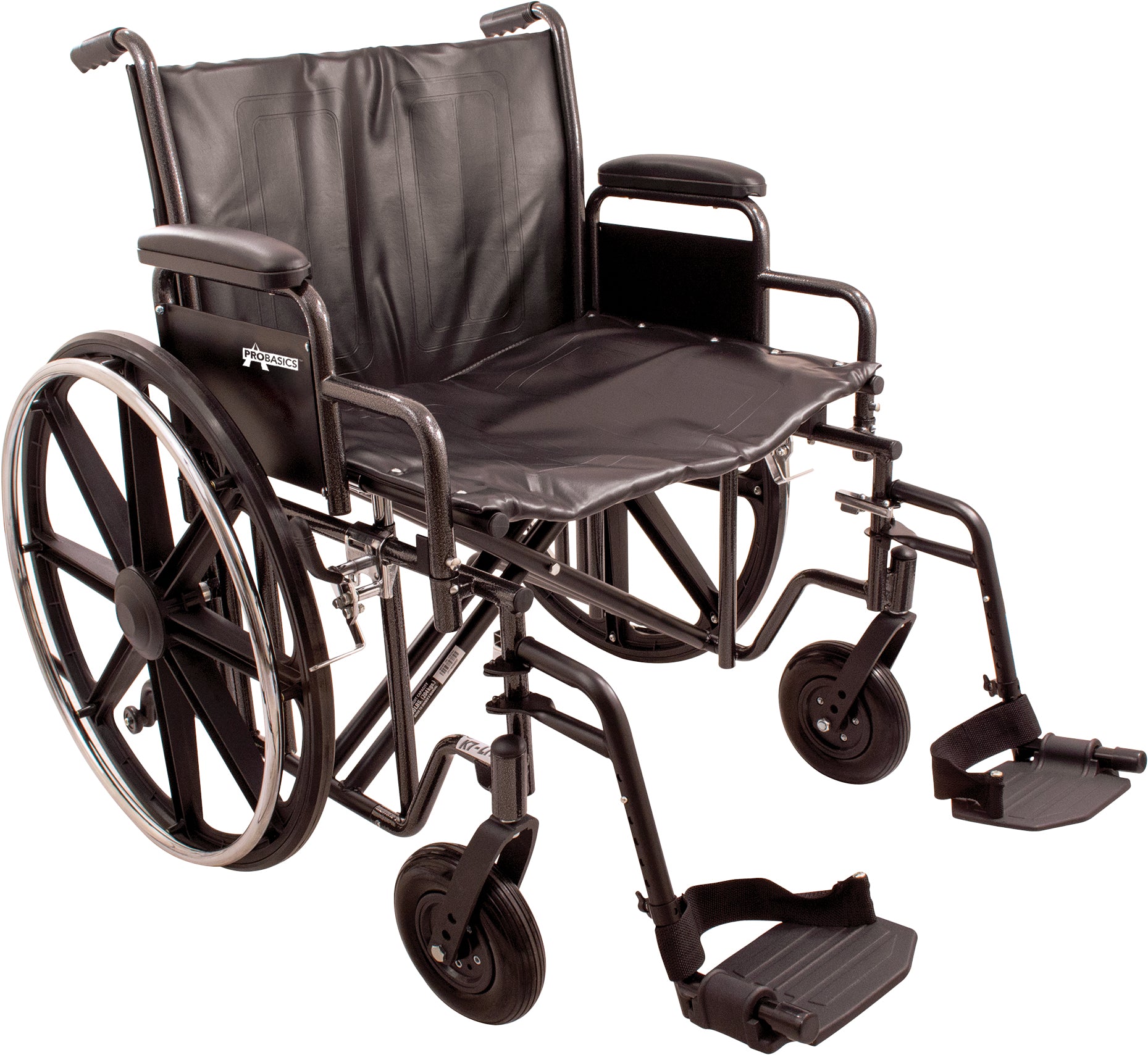 Silla de ruedas Probasics Heavy Duty K0007 con reposapiés abatibles y asiento desmontable, ruedas delanteras de 8" y traseras de 24", capacidad de peso de 450 a 600 lb, 24 x 18 pulgadas, WC72418DS