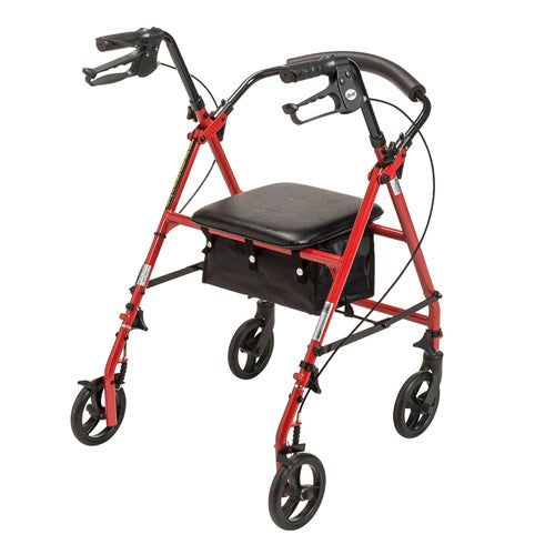 Drive Medical Knocked-down Steel Rollator For Seniors and Elders, Wheel size 6inches With Height Adjustable 31" -36", Weight Capacity 350lbs, Red, R800KDRD