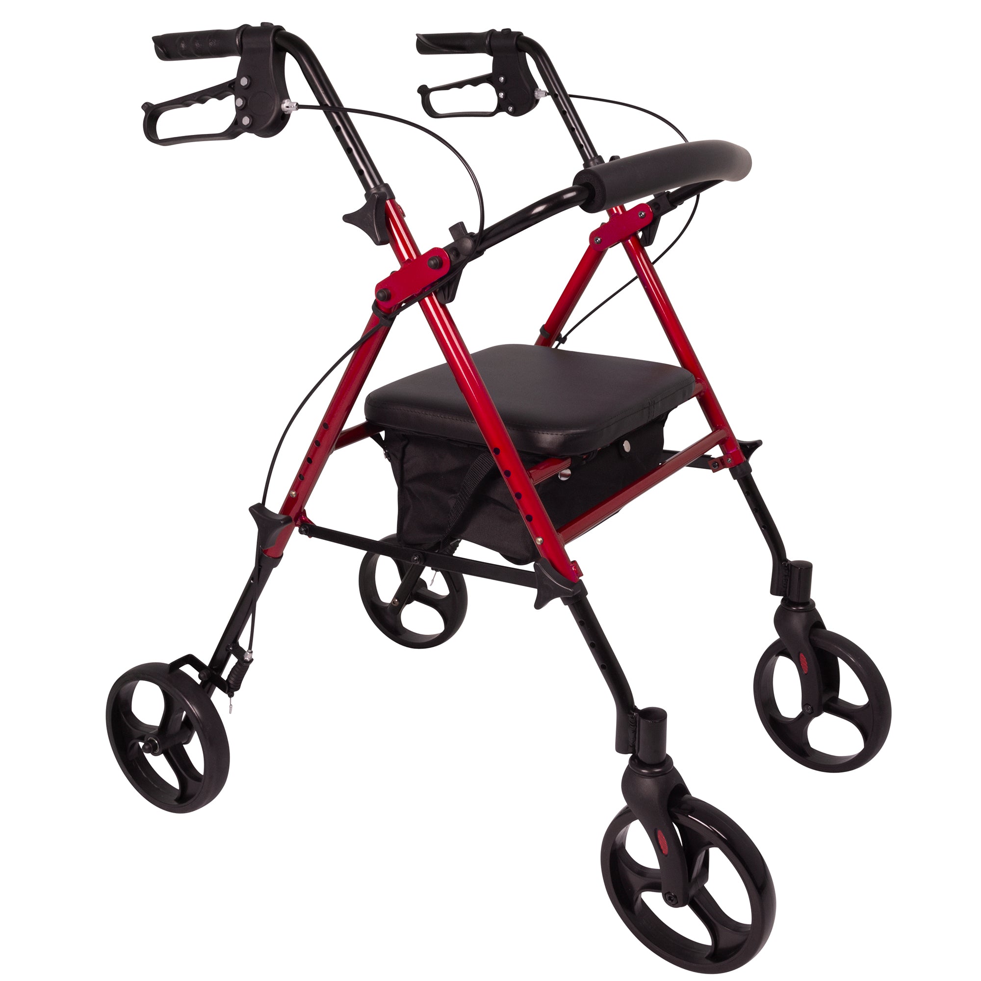 Andador de aluminio ProBasics para personas mayores. Ruedas de 8 pulgadas con altura ajustable de 18 a 22 pulgadas. Capacidad de peso: 300 lb. Color burdeos. RLAA8BG