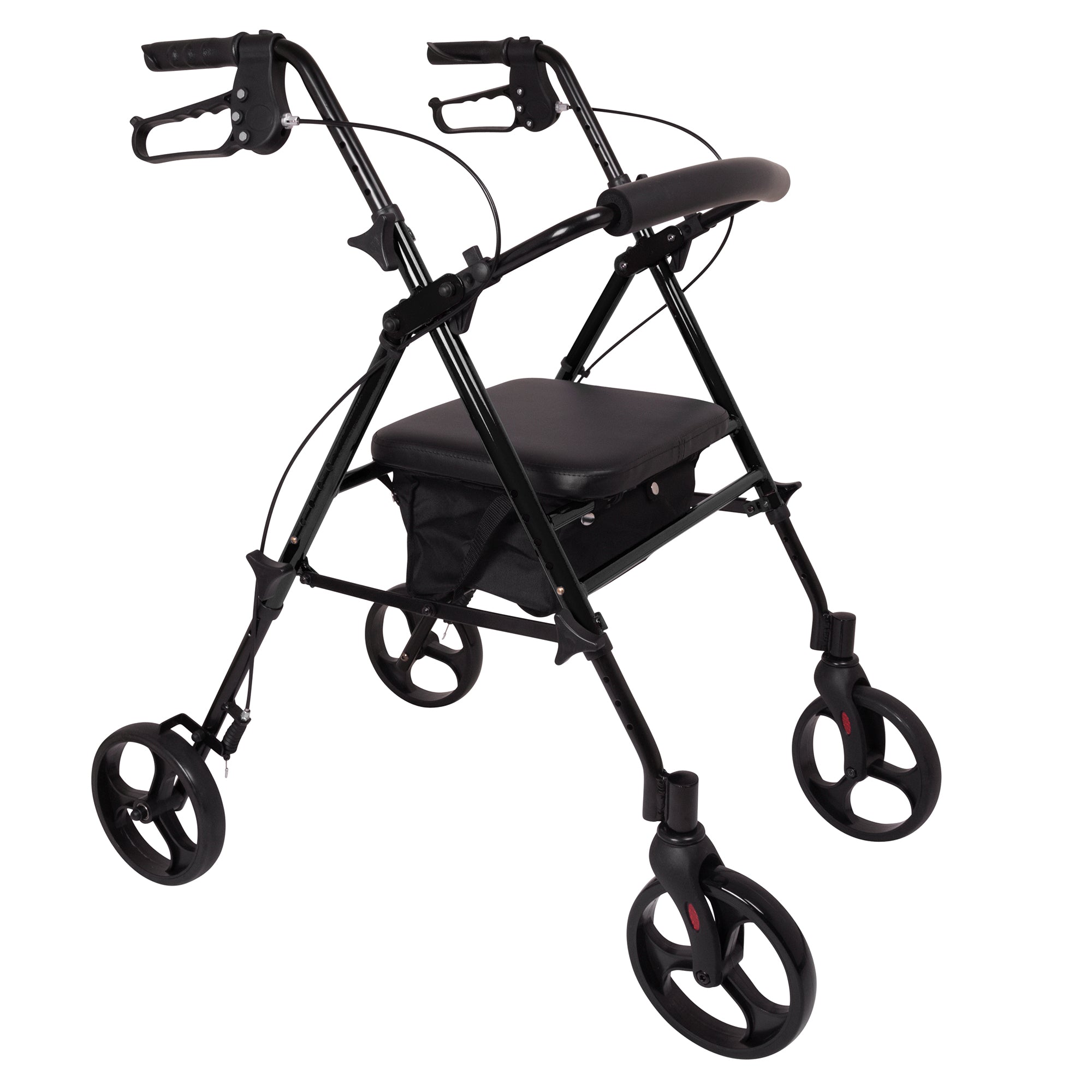 Andador de aluminio ProBasics para personas mayores. Ruedas de 8 pulgadas con altura ajustable de 18 a 22 pulgadas. Capacidad de peso: 300 lb. Color nogal negro. RLAA8BK
