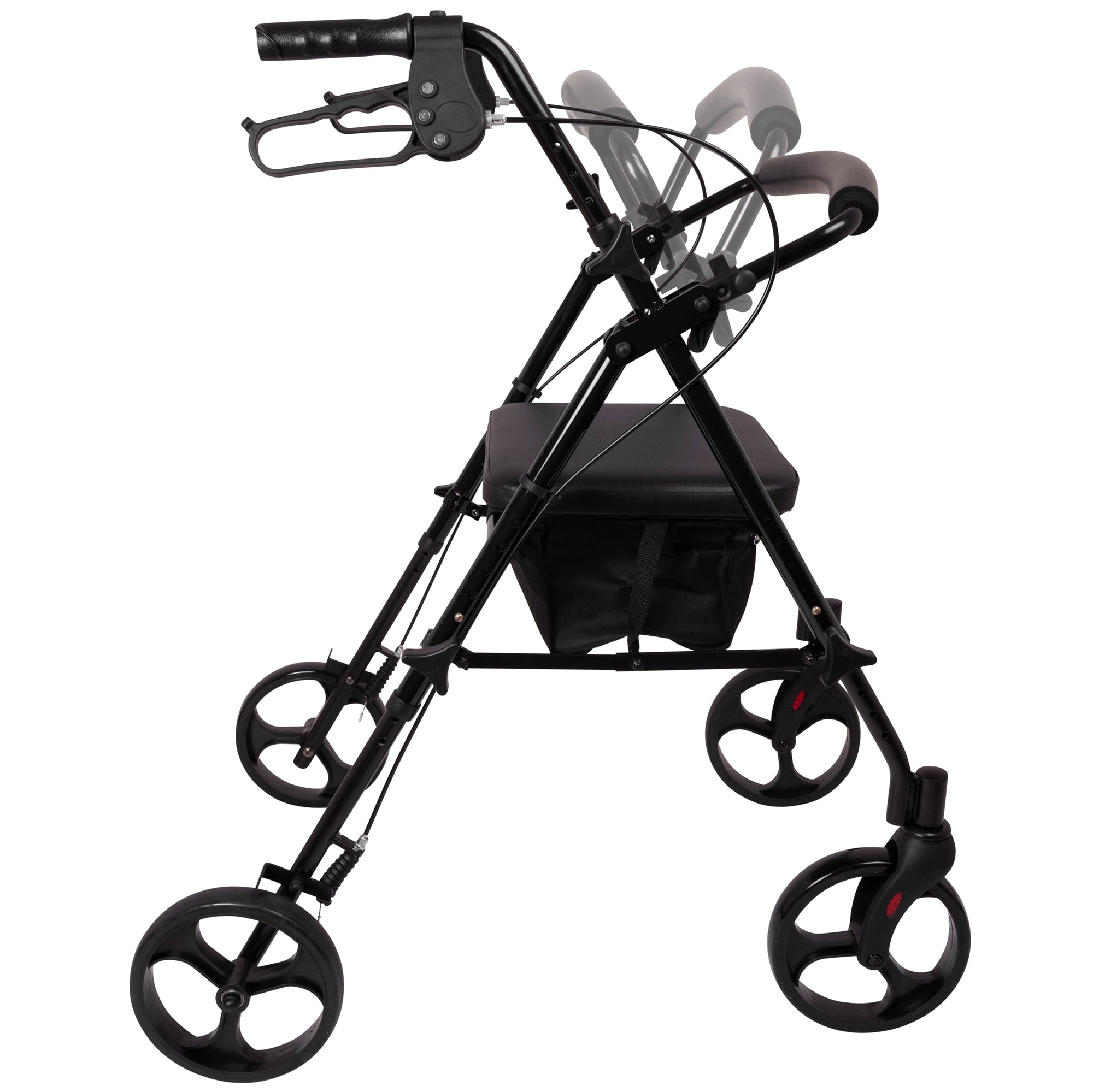 Andador de aluminio ProBasics para personas mayores. Ruedas de 8 pulgadas con altura ajustable de 18 a 22 pulgadas. Capacidad de peso: 300 lb. Color nogal negro. RLAA8BK