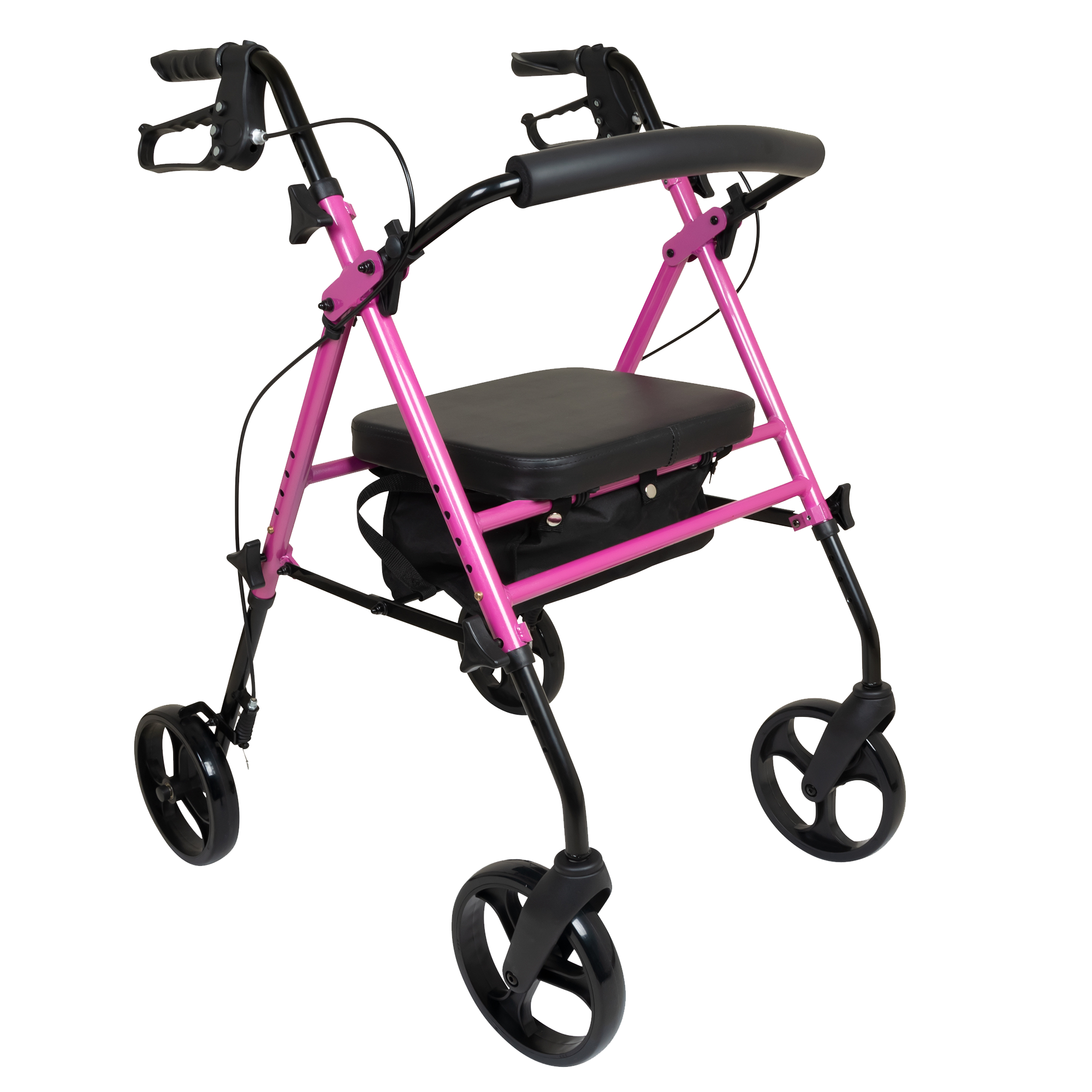 Andador de aluminio ProBasics para personas mayores. Ruedas de 8 pulgadas con altura ajustable de 18 a 22 pulgadas. Capacidad de peso: 250 lb. Color rosa. RLAA8PK