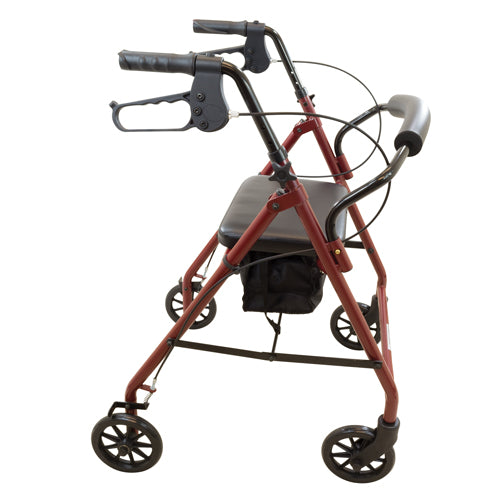 rollator steel 6 wheels burgundy 300 lb weight cap