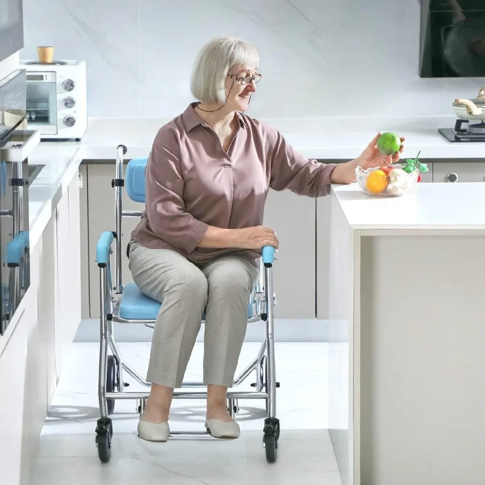 oasisspace folding shower commode wheelchair 300lbs bedside commode with padded seat waterproof rolling shower chair with arms