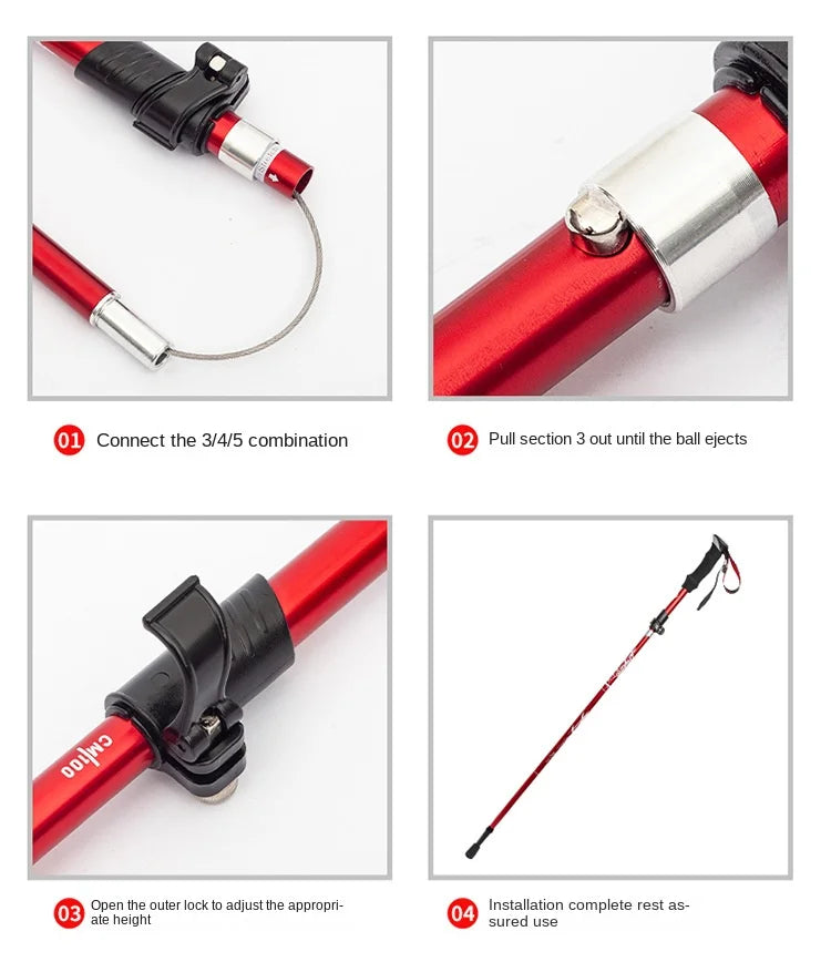 trekking pole folding aluminum alloy ultra light ultra short telescopic outdoor walking cane 5 sections hiking climbing cane