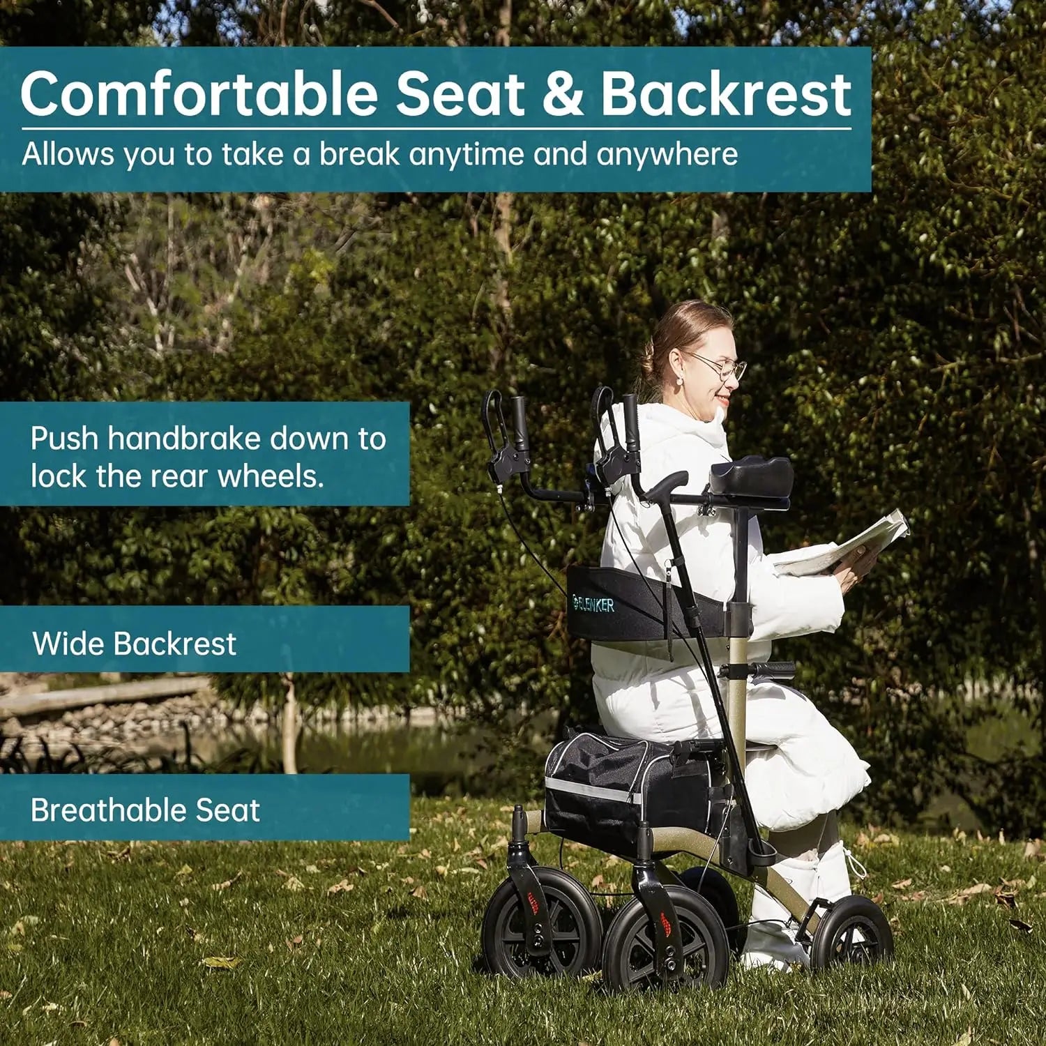 ELENKER All Terrain Upright Rollator Walker   All Care Store
