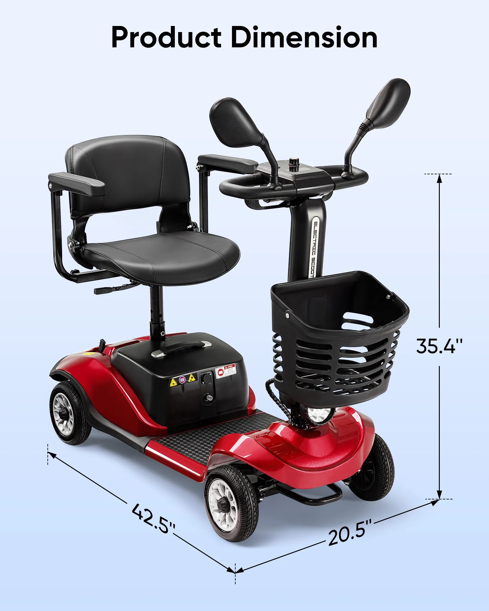 3/4 Wheel Mobility Scooters Electric Power Mobile Wheelchair for Seniors Adult with Basket Compact Duty Travel Scooter   All Care Store