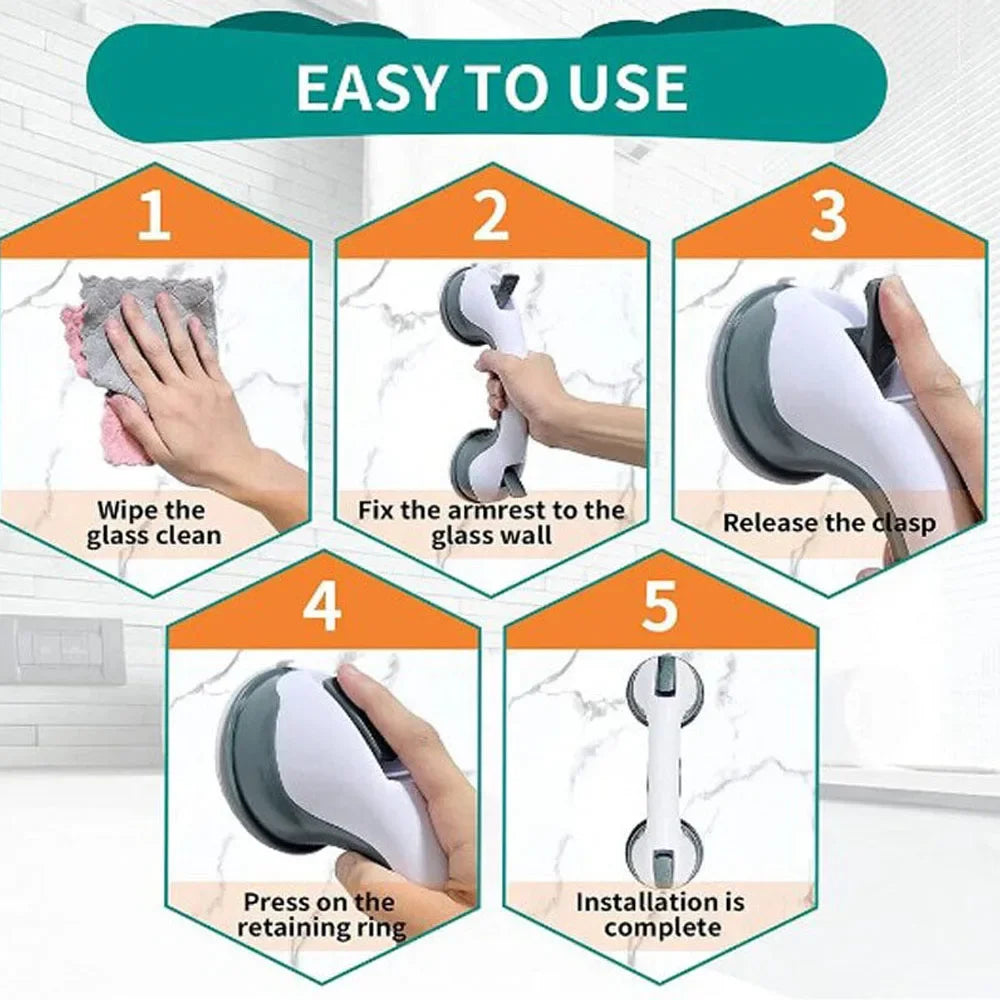 safety shower handle grab bars grip dual locking safety suction cups anti slip support medical assist toilet bathroom