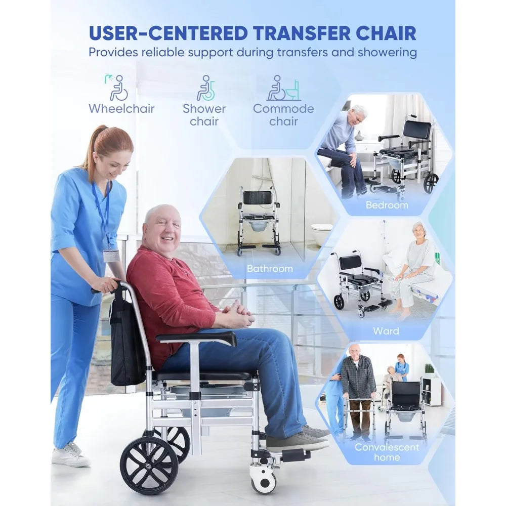 Shower Chair with Wheels,Hybodies Folding Shower Wheel, Transport Chair,Commode, Rolling Bath Chair for Handicap,Elderly&Injured   All Care Store