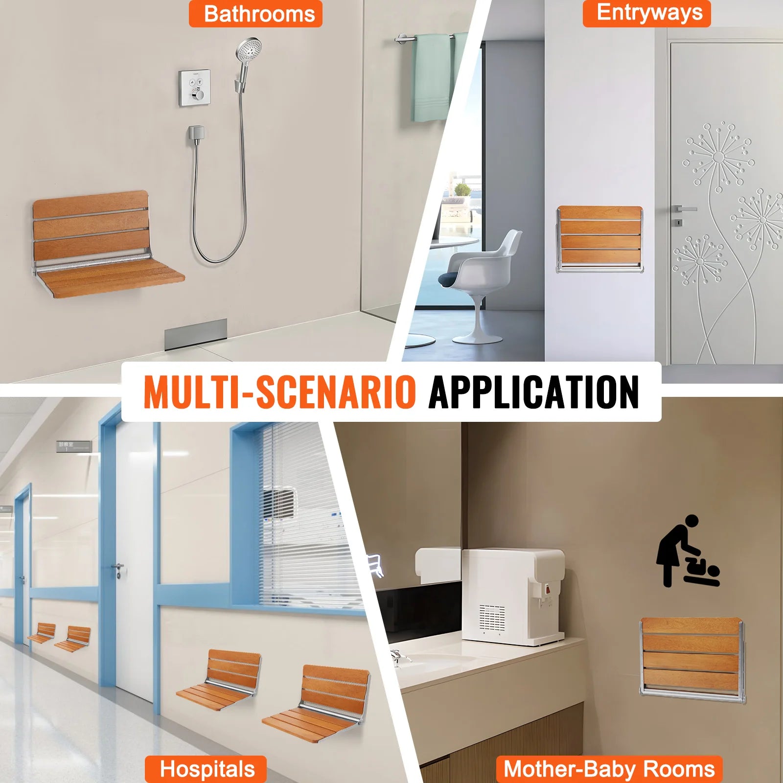 VEVOR Folding Shower Seat Safety Support