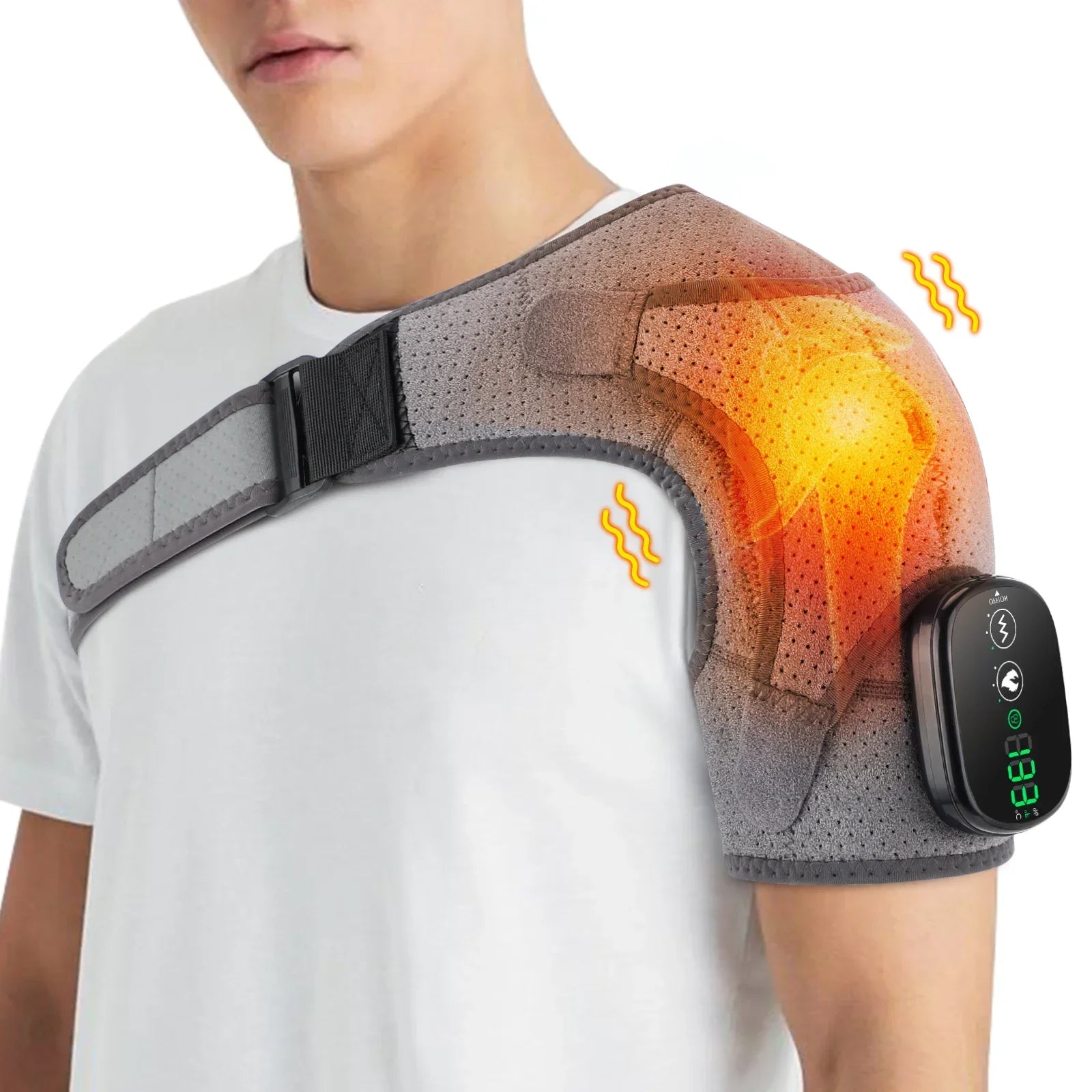 Electric Heating Shoulder Pad Smart Vibration Massager LED Display 3 Levels Adjustable Therapy Brace For Arthritis Pain Relief