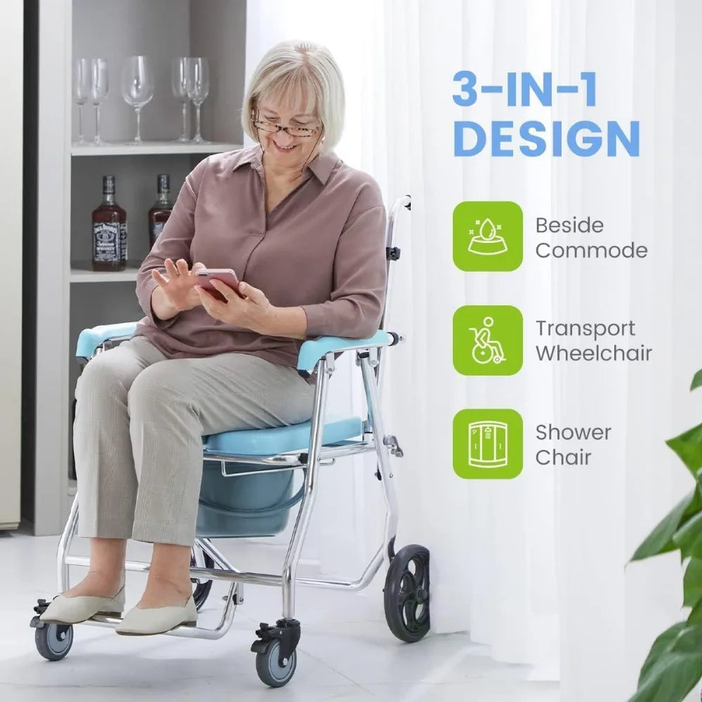 oasisspace folding shower commode wheelchair 300lbs bedside commode with padded seat waterproof rolling shower chair with arms