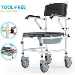 OasisSpace Shower Commode Wheelchair 300LB Waterproof Shower Chair with Wheels, Rolling Shower Chair with Swing Away Footrests All Care Store