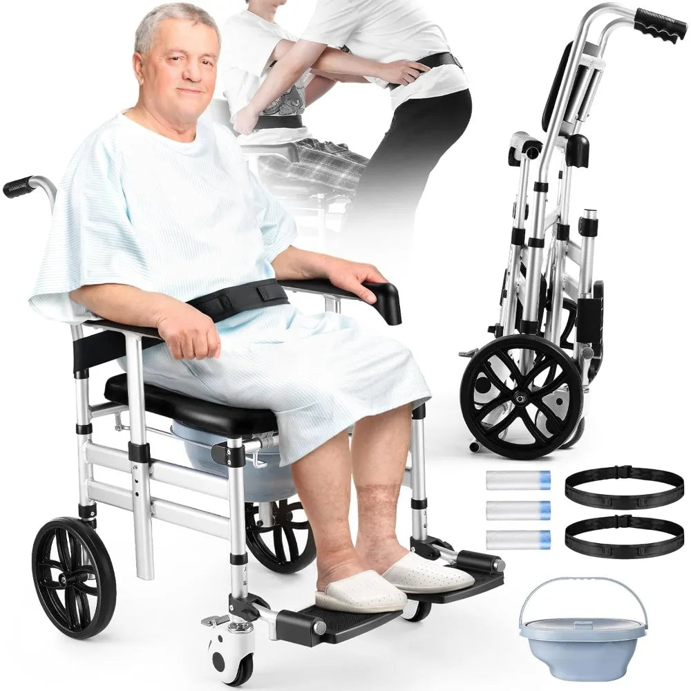 Shower Chair with Wheels,Hybodies Folding Shower Wheel, Transport Chair,Commode, Rolling Bath Chair for Handicap,Elderly&Injured   All Care Store