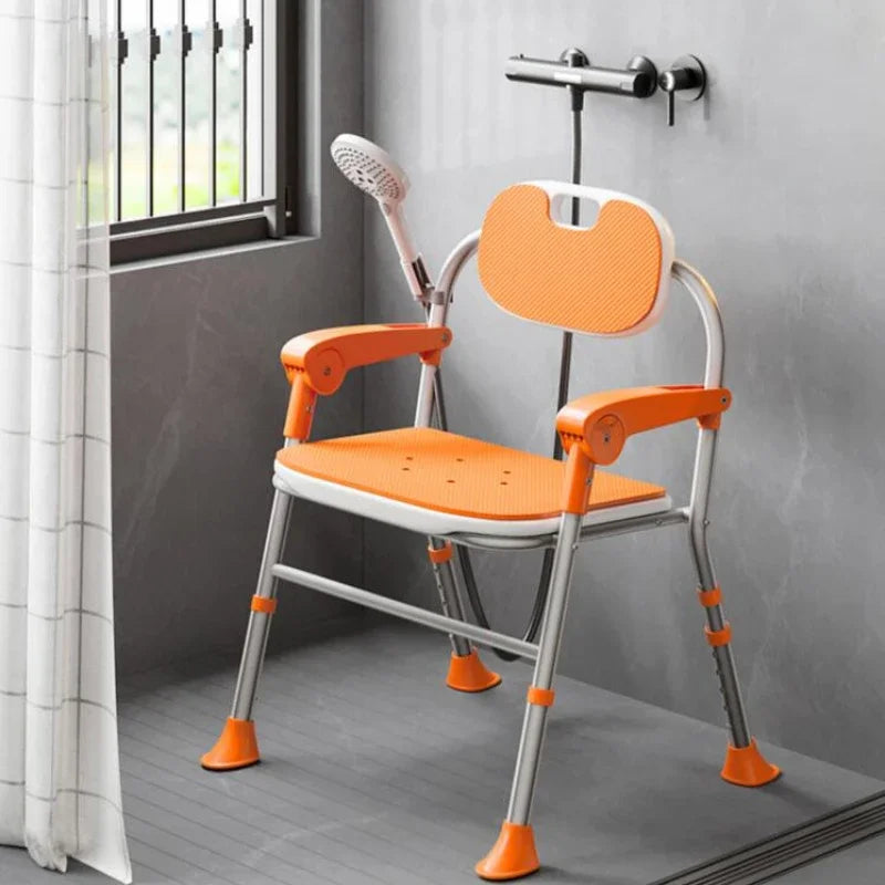 One Button Folding Elderly Shower Chair Comfortable Cushion Bath Seat AntiSkid Safety Bathroom Stool for Peace of Mind