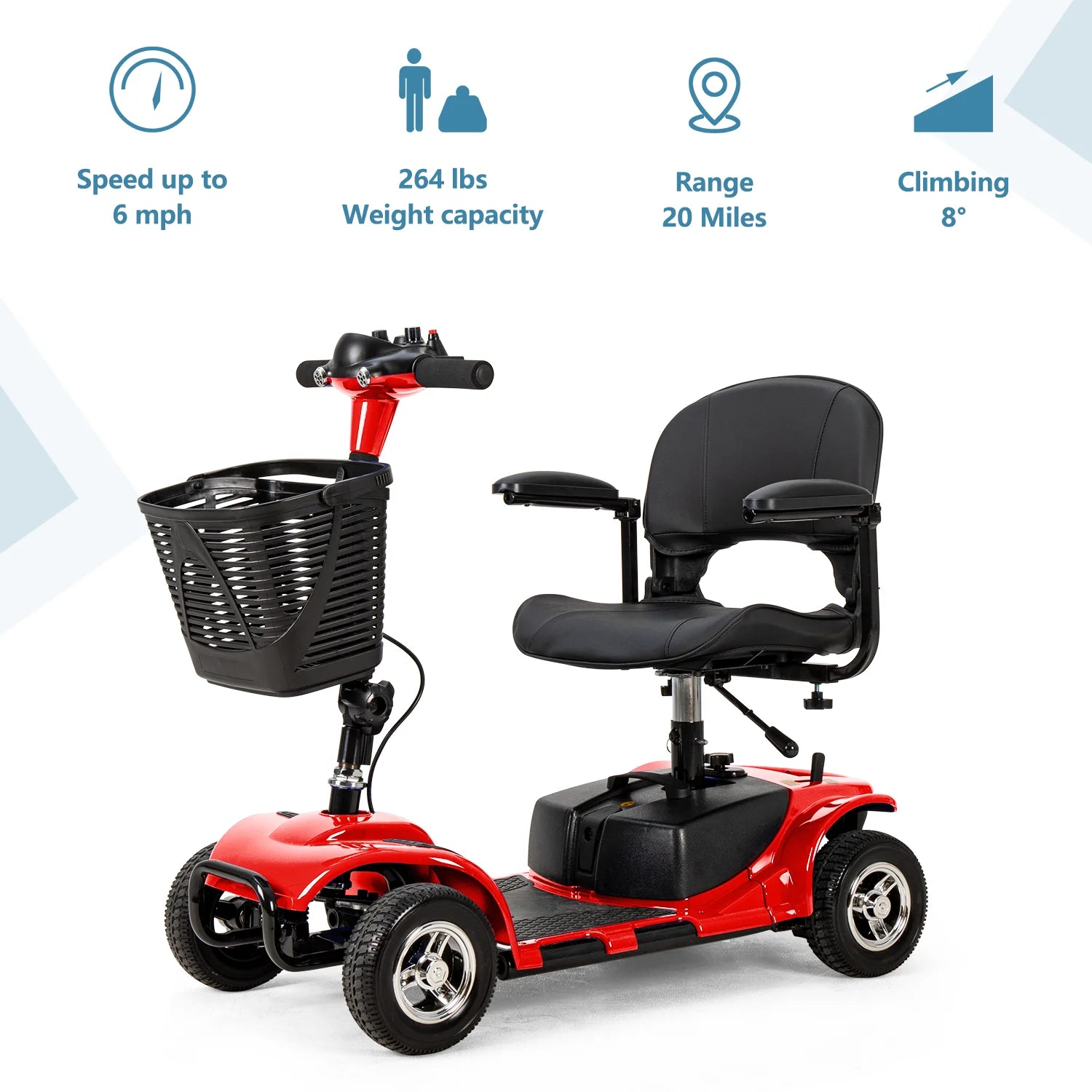 3/4 Wheel Mobility Scooters Electric Power Mobile Wheelchair for Seniors Adult with Basket Compact Duty Travel Scooter   All Care Store