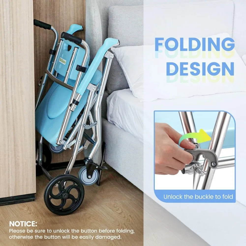 oasisspace folding shower commode wheelchair 300lbs bedside commode with padded seat waterproof rolling shower chair with arms
