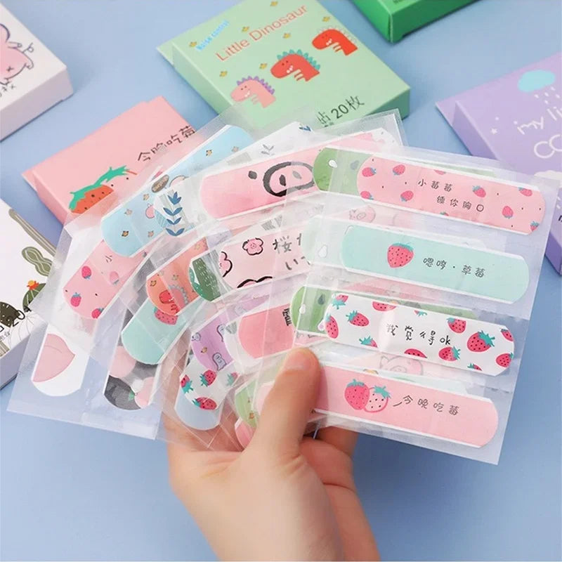 20 parches transpirables para heridas, impermeables, desechables, adhesivos Kawaii de primeros auxilios.
