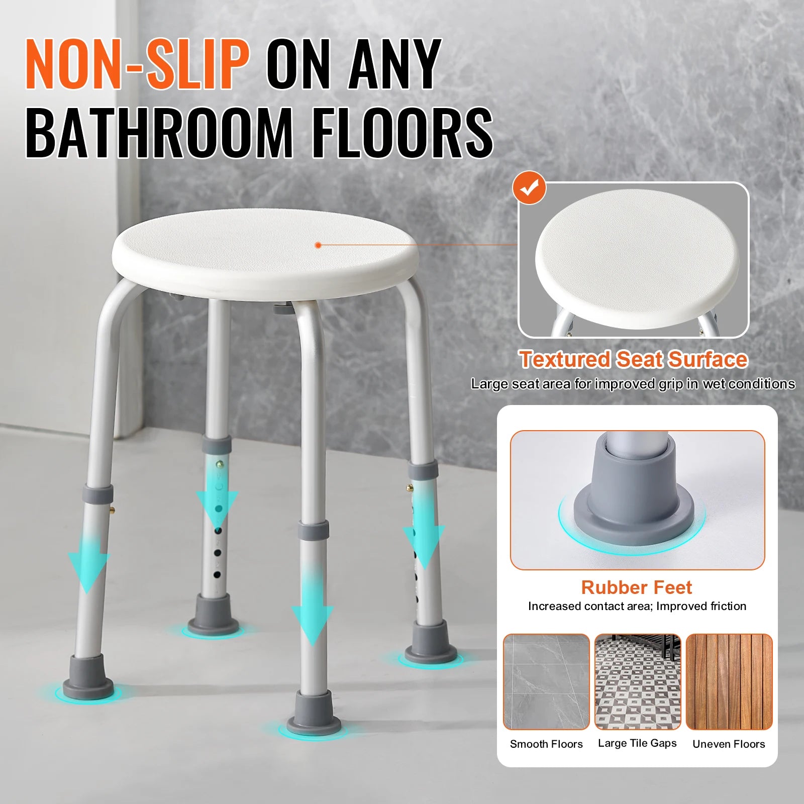 vevor shower chair for inside shower adjustable height shower stool non slip bench bathtub seat for elderly disabled adults