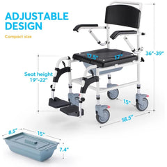 OasisSpace Shower Commode Wheelchair 300LB Waterproof Shower Chair with Wheels, Rolling Shower Chair with Swing Away Footrests All Care Store