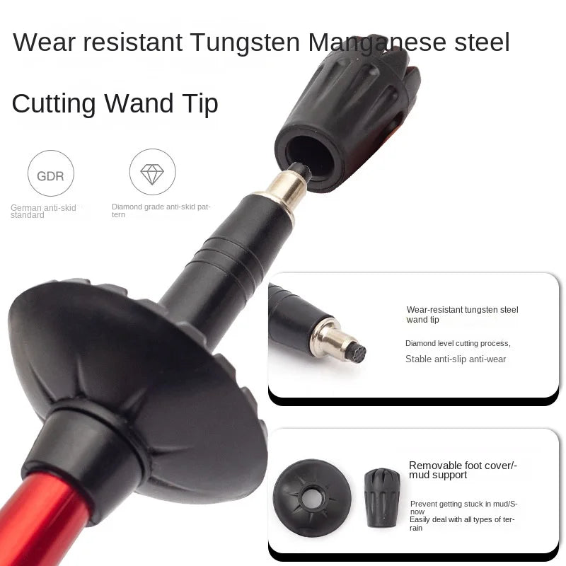 trekking pole folding aluminum alloy ultra light ultra short telescopic outdoor walking cane 5 sections hiking climbing cane