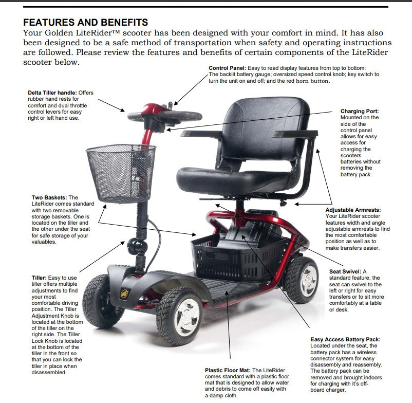 Golden Literider Scooter -Red 3-wheel Scooter