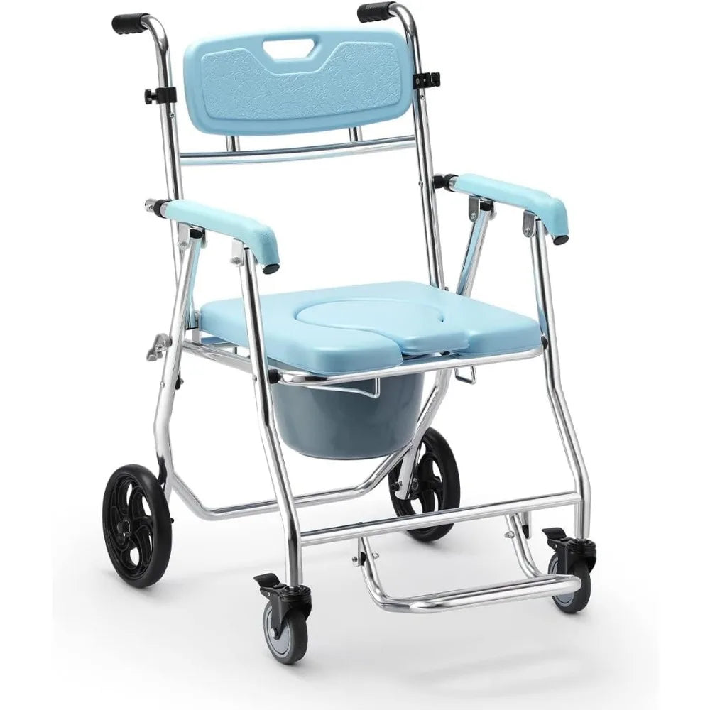 oasisspace folding shower commode wheelchair 300lbs bedside commode with padded seat waterproof rolling shower chair with arms