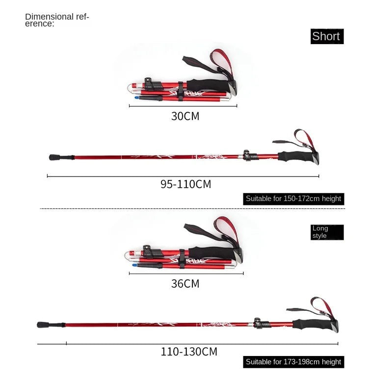 trekking pole folding aluminum alloy ultra light ultra short telescopic outdoor walking cane 5 sections hiking climbing cane