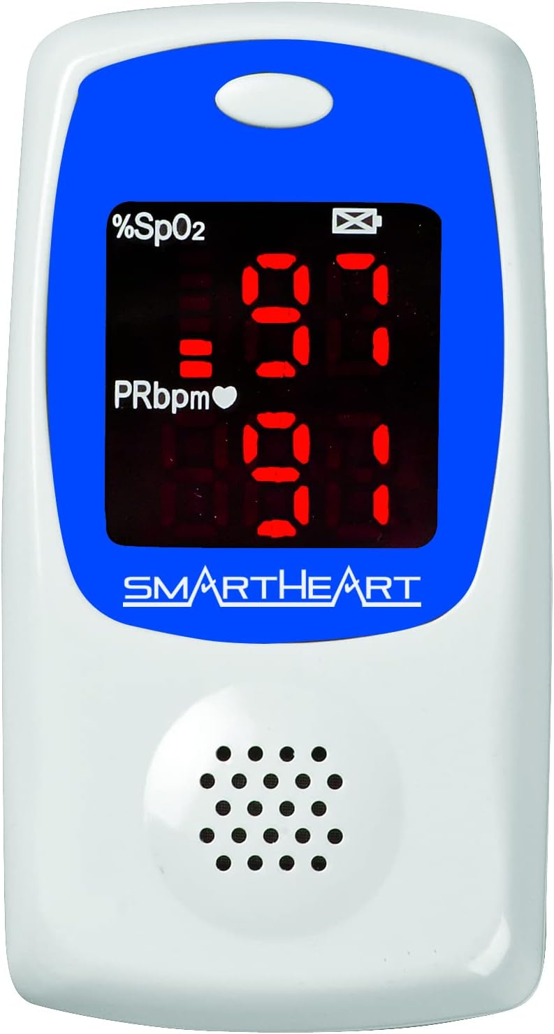 SmartHeart Talking Pulse Oximeter | Audible Result Announcement | Blood Oxygen Saturation | Complete System Monitor Lanyard and Batteries | Portable Spot-Check Monitoring