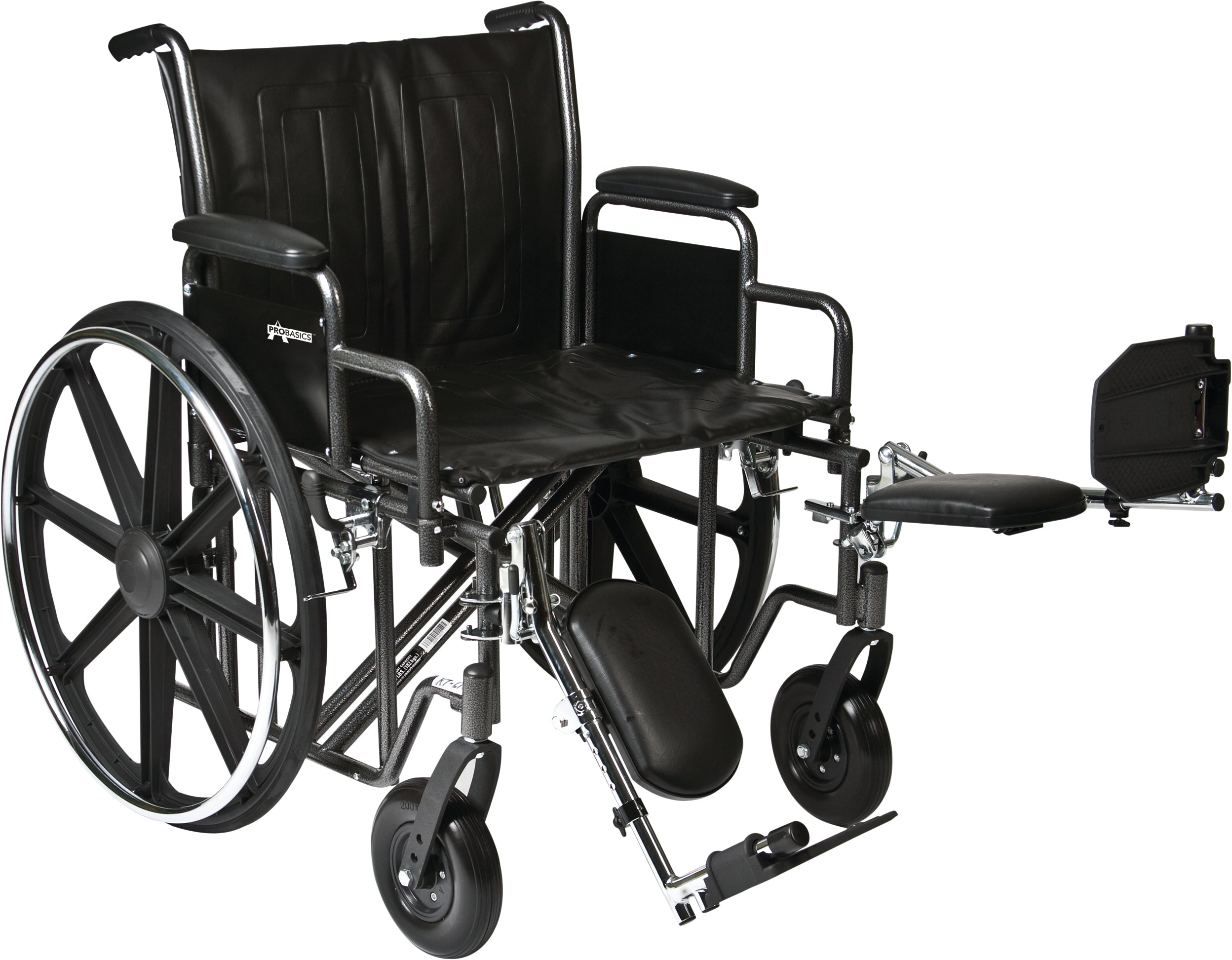 Silla de ruedas Probasics Heavy Duty K0007 con asiento desmontable de longitud de escritorio y reposapiernas, ruedas delanteras de 8" y traseras de 24", capacidad de peso de 500 lb, 26 x 20 pulgadas, WC72620DE