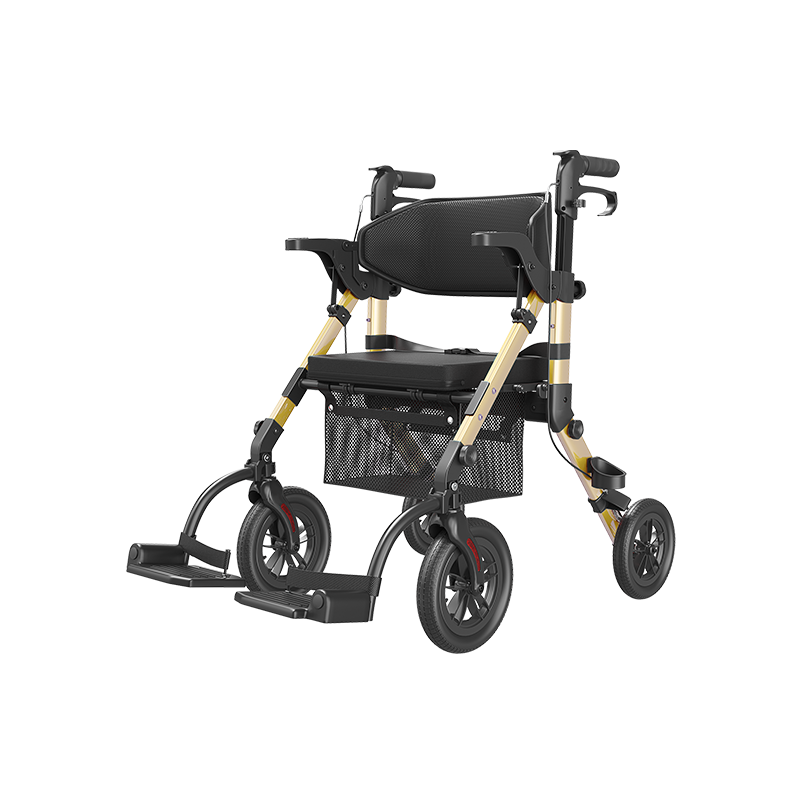 VOCIC Z51 Shift Combo 2 In 1 Rollator - Transport Chair Walker– Lightweight Aluminum Mobility Aid with Seat, Footrests & 300 lbs Capacity