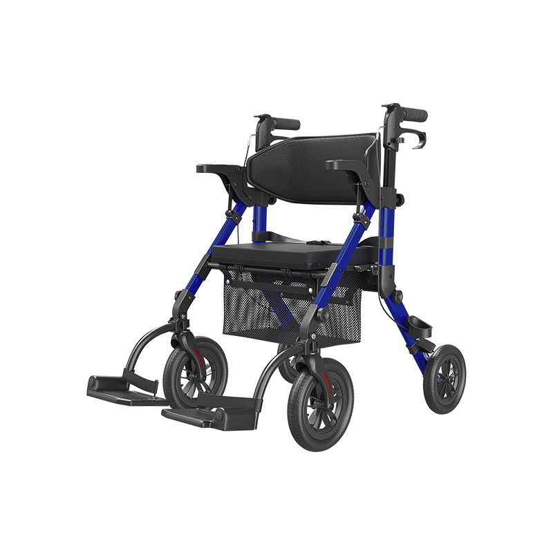 VOCIC Z51 Shift Combo 2 In 1 Rollator - Transport Chair Walker– Lightweight Aluminum Mobility Aid with Seat, Footrests & 300 lbs Capacity