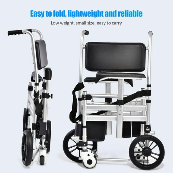 ZHON 3-in-1 Folding Shower Chair with Wheels - Aluminum Support up to 450lbs, Adjustable Height Armrests, Safety Straps, Ideal for Elderly & Disabled Care.