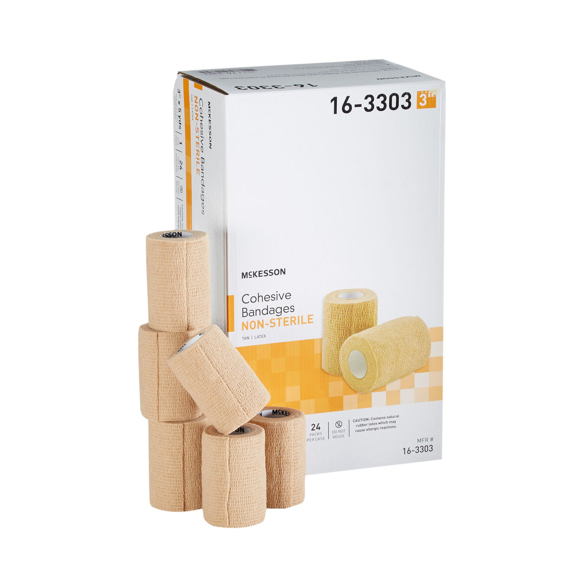Cohesive Bandage McKesson 3 Inch X 5 Yard Self-adherent Closure Tan NonSterile Standard Compression, Packaging Type- Case Default Title