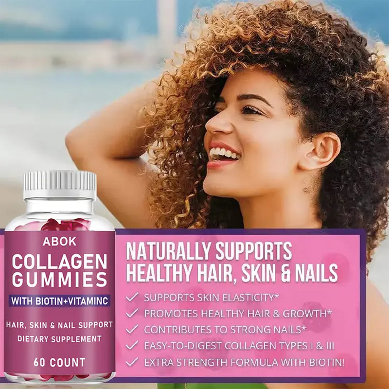 ABOK Hydrolyzed Collagen Gummies 60 Vegetarian Capsules Enhanced with Vitamin C, Biotin, and Selenium