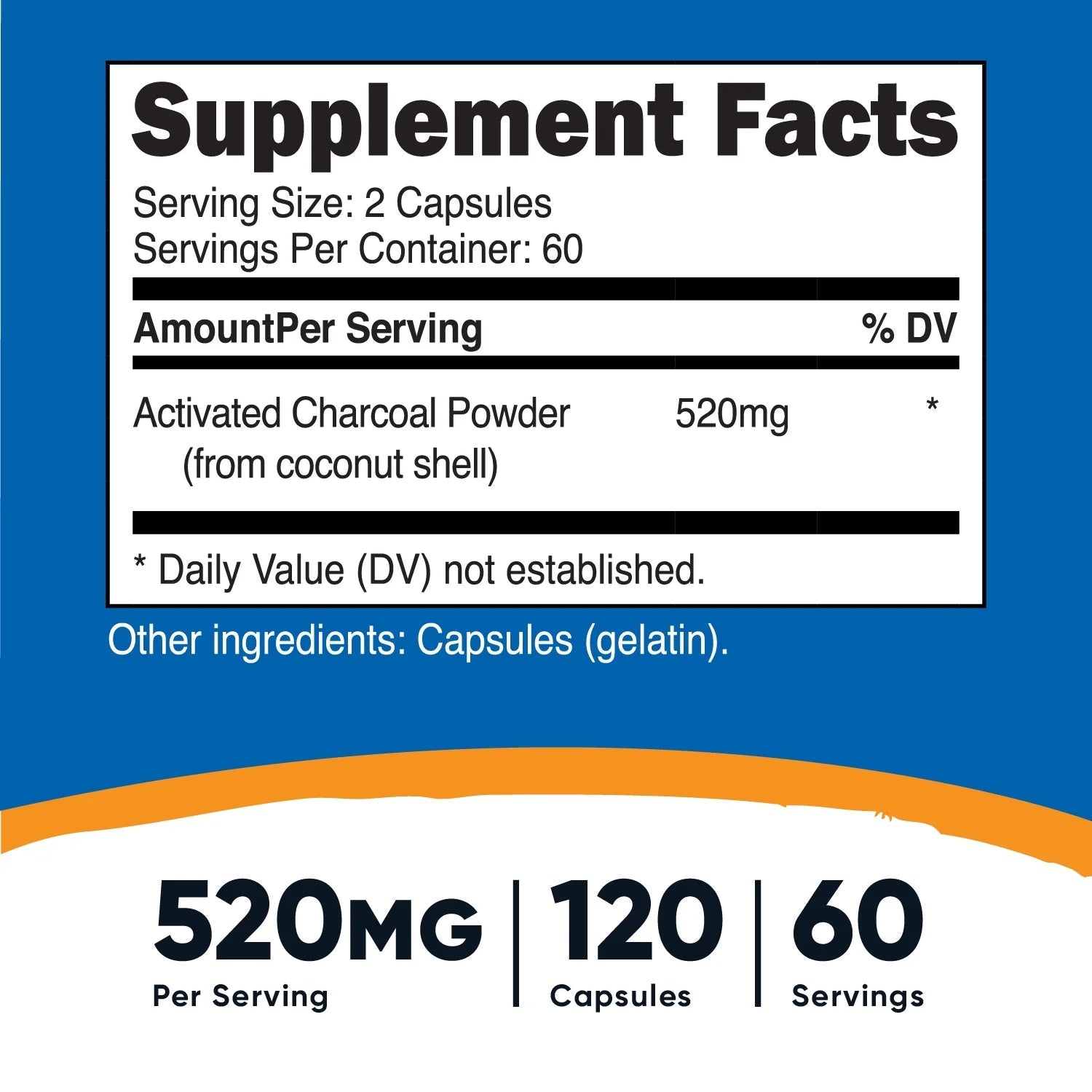 Activated Charcoal 520Mg, 120 Capsules Non Gmo & Gluten Free Supplement