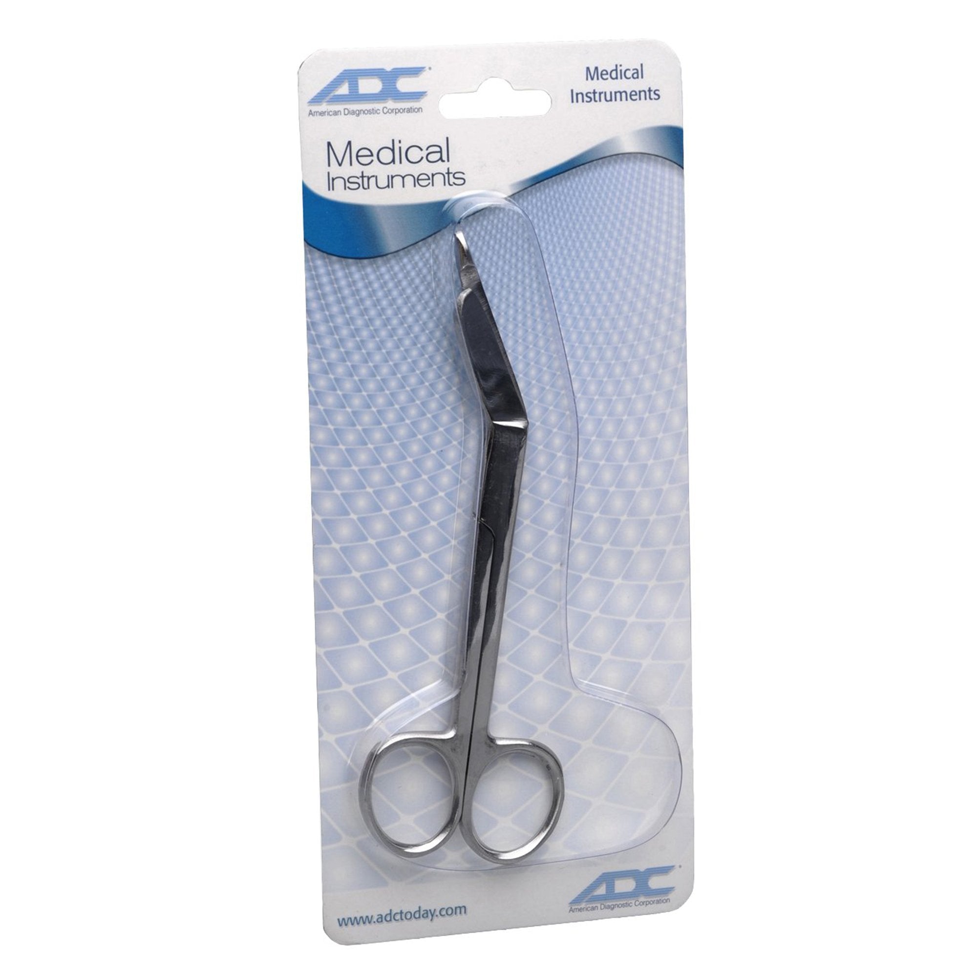 Bandage Scissors ADC Lister 5 1/2 Inch Length Floor Grade Stainless Steel NonSterile Finger Ring Handle Angled Blunt Tip / Blunt Tip