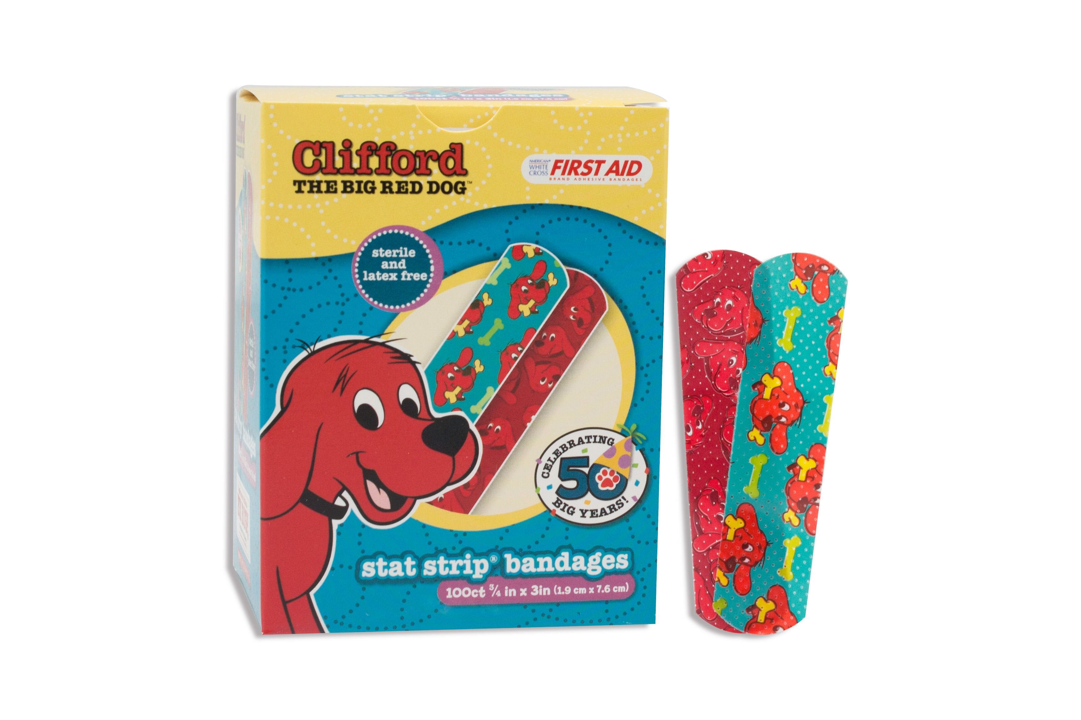 Adhesive Strip American White Cross Stat Strip 3/4 X 3 Inch Plastic Rectangle Kid Design (Clifford the Big Red Dog) Sterile