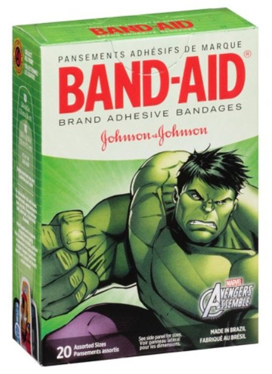 Adhesive Strip Band Aid 5/8 X 2 1/4 Inch / 3/4 X 3 Inch Plastic Rectangle / Round Kid Design (Avengers) Sterile