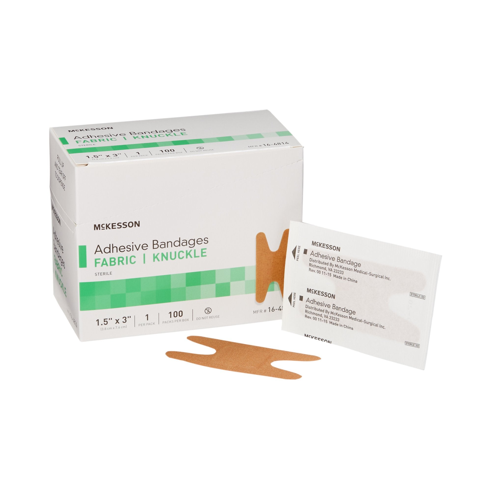 Adhesive Strip McKesson 1 1/2 X 3 Inch Fabric Knuckle Tan Sterile