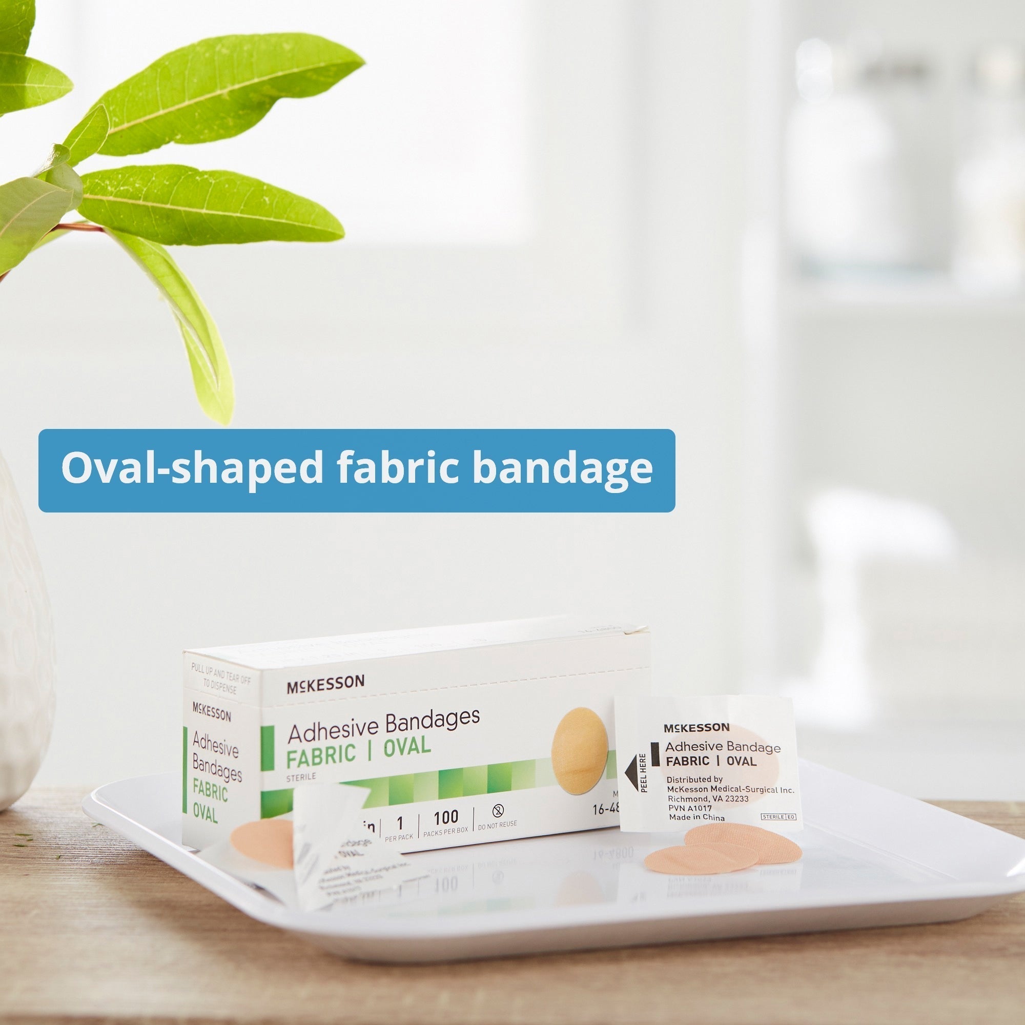 adhesive strip mckesson 1 x 1 1 4 inch fabric oval tan sterile packaging type box