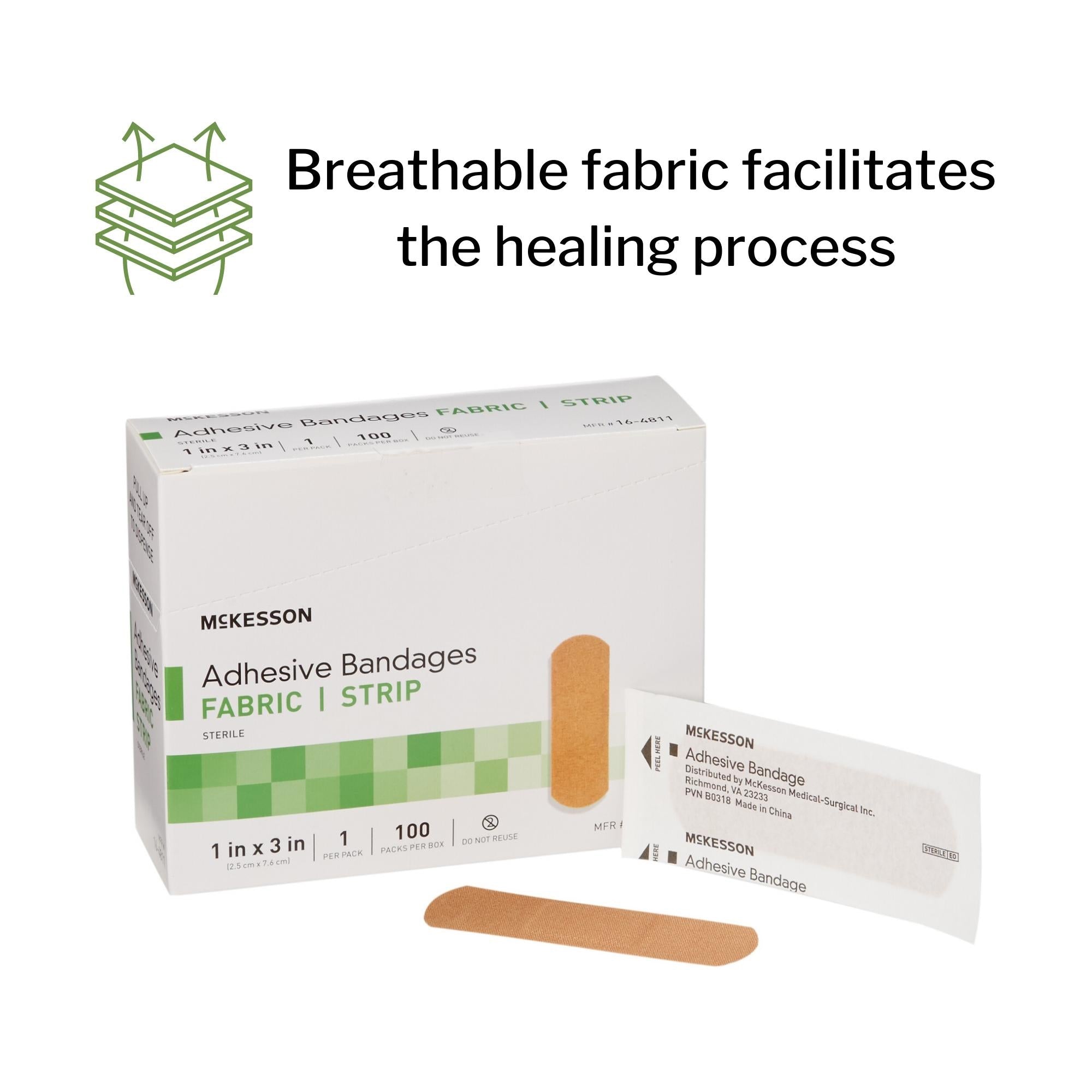 adhesive strip mckesson 1 x 3 inch fabric rectangle tan sterile