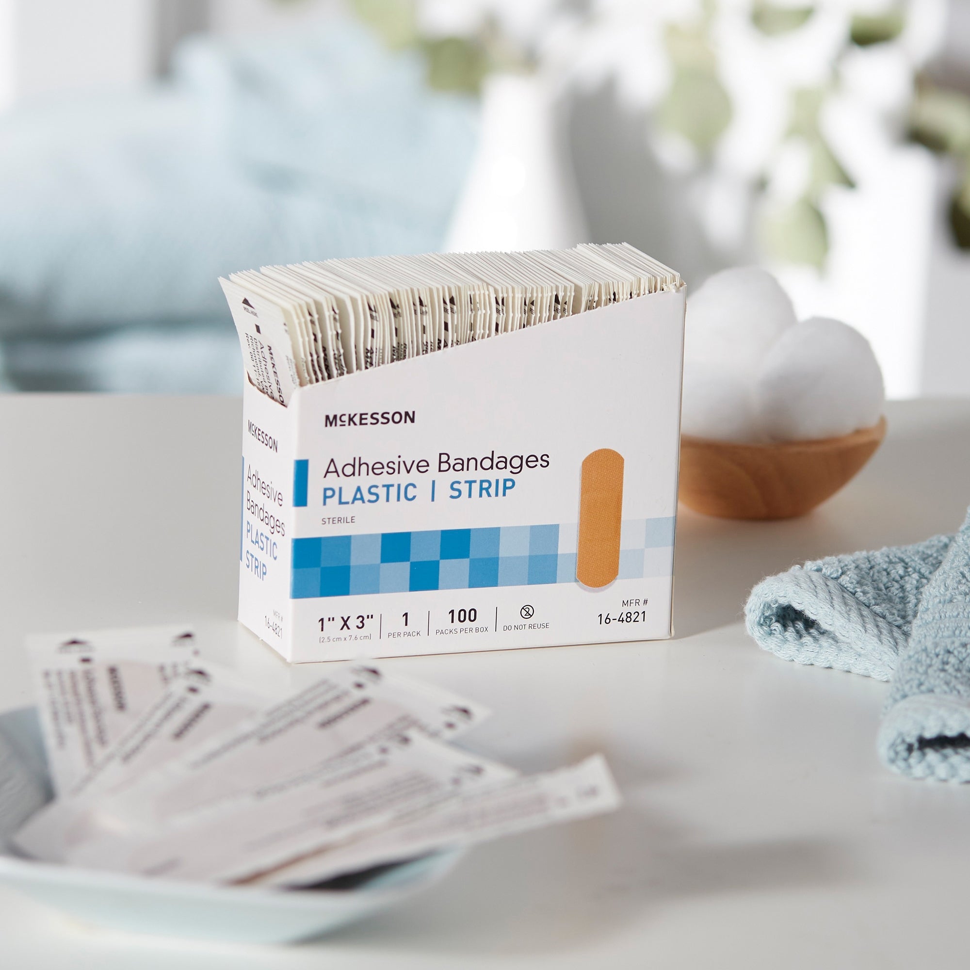 adhesive strip mckesson 1 x 3 inch plastic rectangle tan sterile packaging type box