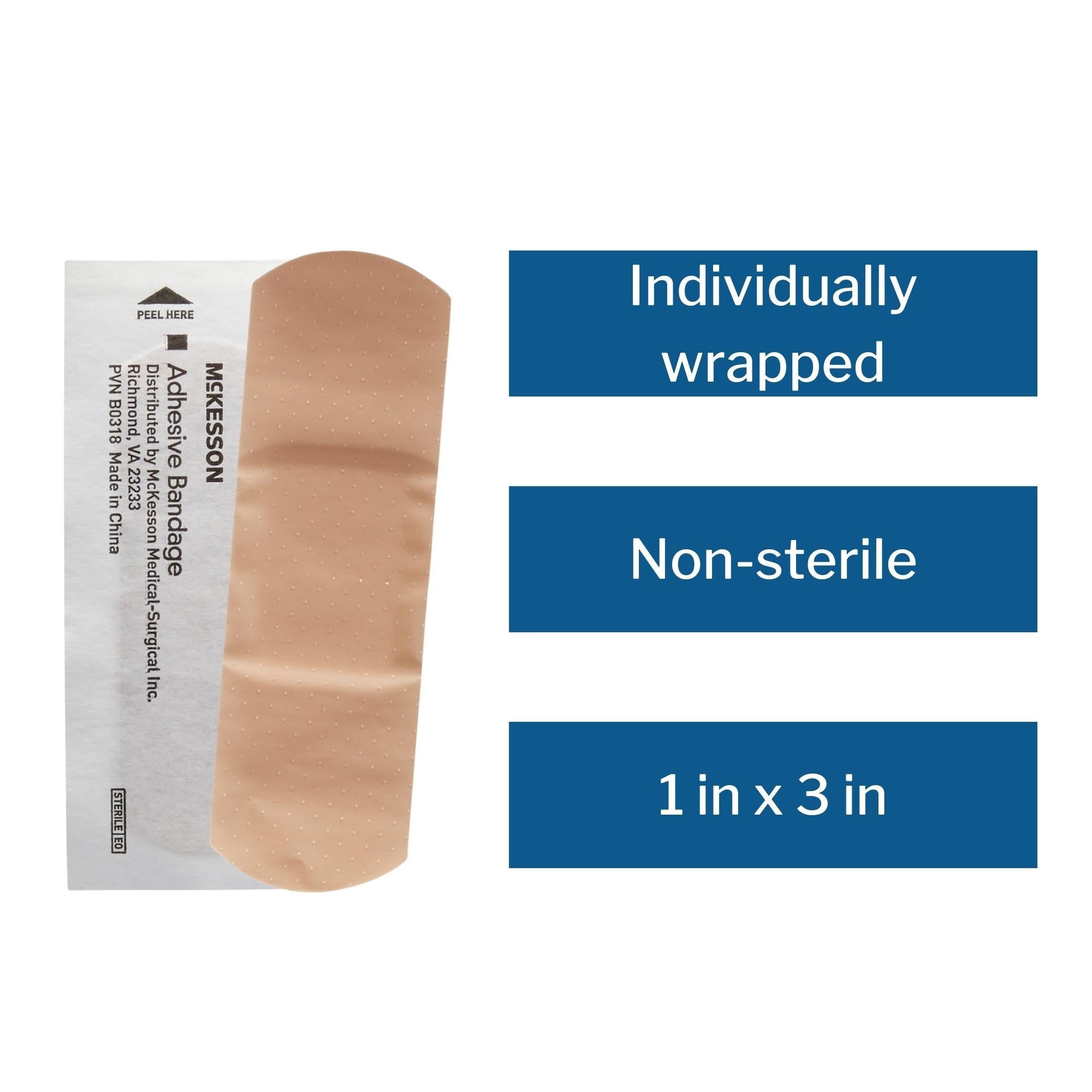 adhesive strip mckesson 1 x 3 inch plastic rectangle tan sterile packaging type box