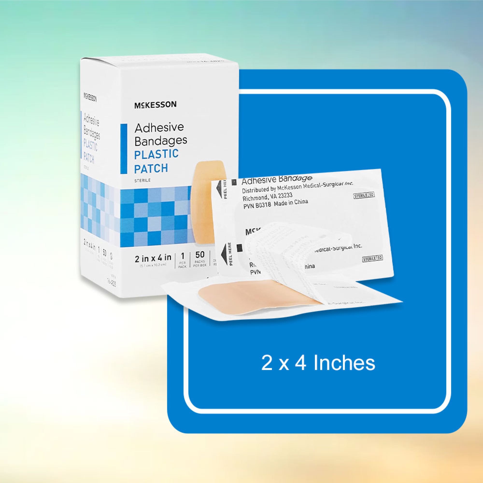 adhesive strip mckesson 2 x 4 inch plastic rectangle tan sterile