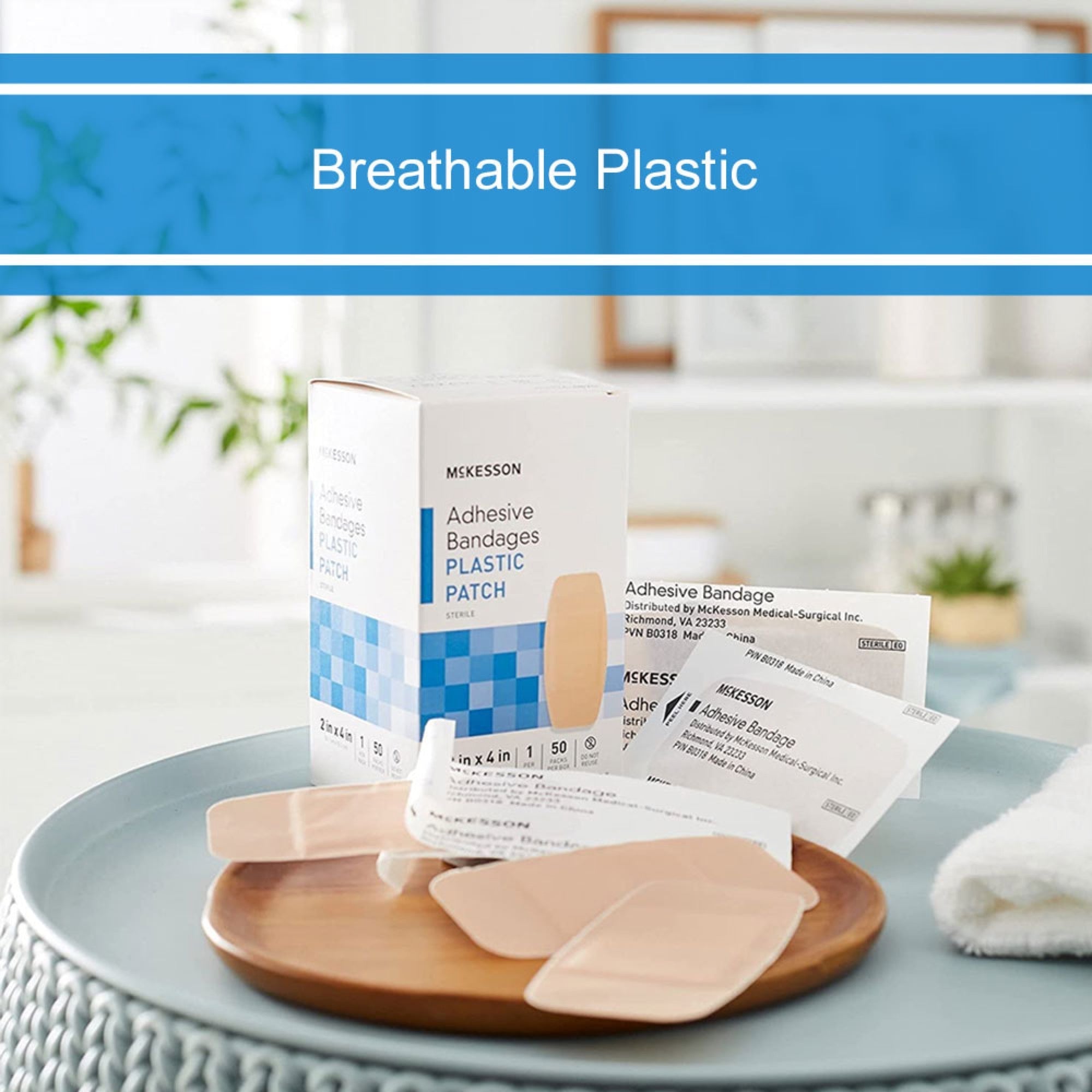 adhesive strip mckesson 2 x 4 inch plastic rectangle tan sterile