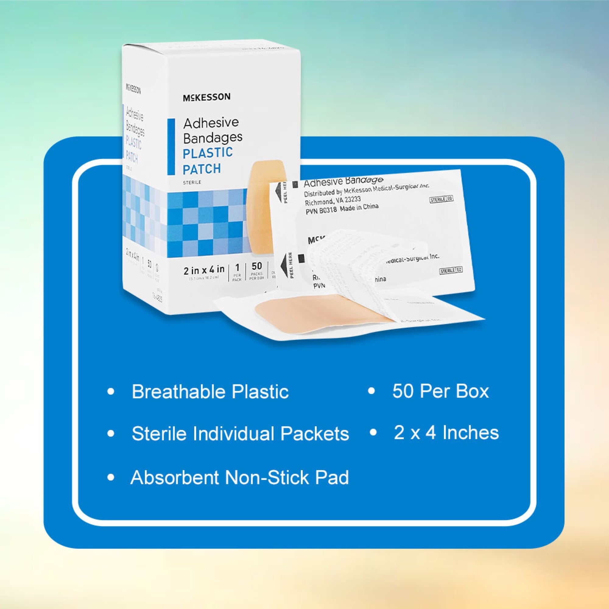 adhesive strip mckesson 2 x 4 inch plastic rectangle tan sterile